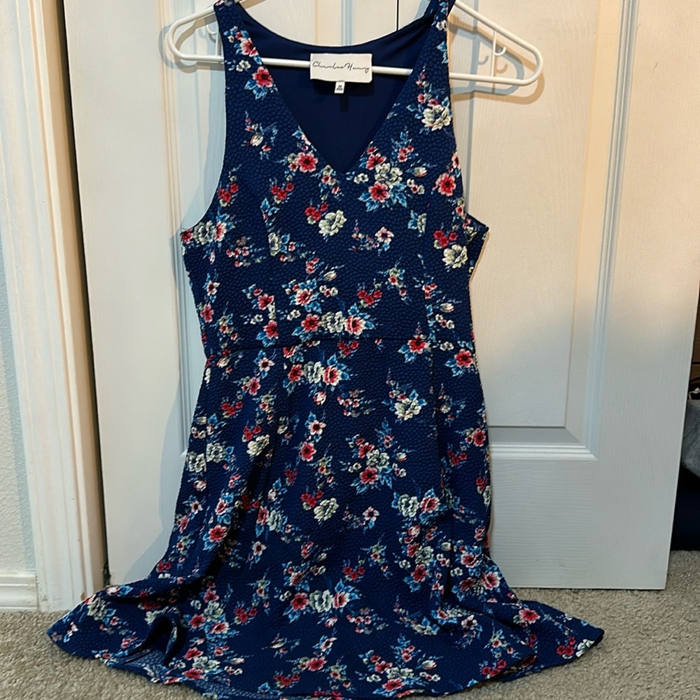 Charles Henry Navy Floral A line dress
